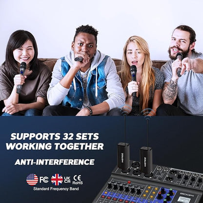 HOTEC Wireless Microphones Dual UHF Handheld Mic System with Echo/Volume Control, Rechargeable Receiver for Karaoke Church Wedding Party Speech, Compatible PA System, Karaoke Machine, and Mixer