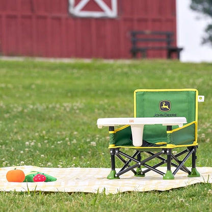 Bright Starts John Deere Pop 'N Sit Portable Booster Chair, Floor Seat, Indoor/Outdoor Use, Compact Fold, Green and Yellow, 6 Mos - 3 Yrs