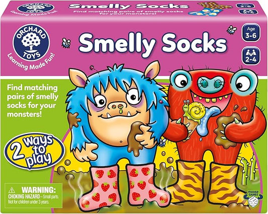 ORCHARD TOYS Moose Smelly Socks Game. Find Matching Pairs of Socks for Your Monsters! for Ages 3-6 and 2-4 Players