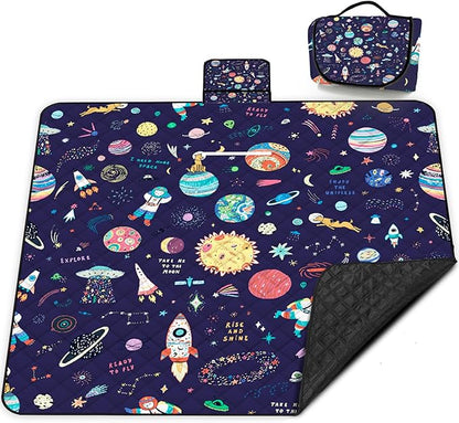 Extra Large Picnic Blanket Waterproof,80"x 80"Foldable Machine Washable Beach Blanket,Outdoor Blanket for 6-8 Adults,Suitable for Indoor Crawling,Park Beach,Camping,Hiking,Family Travel(Starry sky)