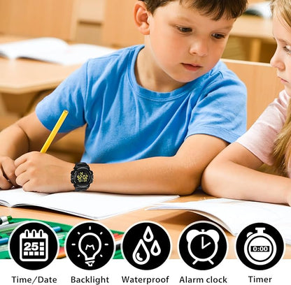 Kids Watch,Boys Watch for 3-15 Year Old Boys,Digital Sport Outdoor Multifunctional Chronograph LED 50 M Waterproof Alarm Calendar Analog Watch for Children with Silicone Band,Kids Gift