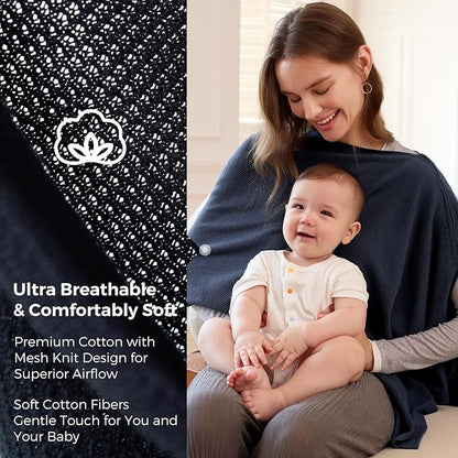 Momcozy Nursing Cover for Breastfeeding, Breathable Soft Privacy Poncho, Multi-Use Stroller Cover, Baby Blanket, and Stylish Scarf, Portable, Includes Laundry Bag