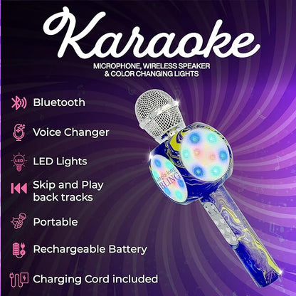 Sing-Along Bling Bluetooth Karaoke Microphone and Bluetooth Stereo Speaker All-in-One (Swirl Purple)