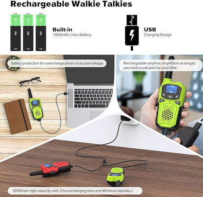 Walkie Talkies for Adults- WokTok Long Range 2 Way Radio, 3000MAH Rechargeable AA Batteries for Held Hiking Accessories Camping Gear Xmas Birthday, 2-in-1 Charging Cable,NOAA Weather Alert,4 Radios