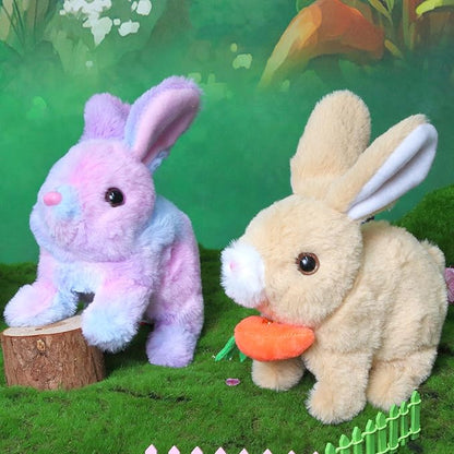 Easfan Easter Hopping Bunny Plush with Carrot Jumping Spotted Rabbit Ears Nose Moving Educational Plush Toy Interactive Toy Electric Birthday Gift for Toddlers Kids,7"