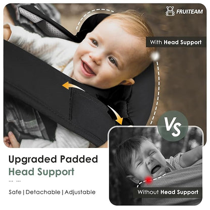 FRUITEAM Baby Carrier Newborn to Toddler, Safety-Certified Waist Stool with Hip Seat, Ergonomic 6-in-1 Baby Carrier with Head Support, Adjustable & Removable Baby Holder for All Seasons, Black
