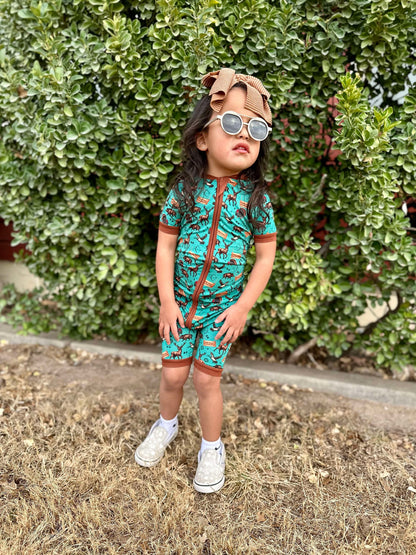 TEAL Bella-Breez Hunting Club Bamboo Shortie Romper (FINAL SALE)