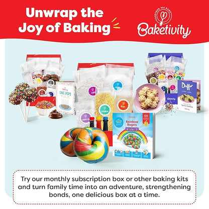Baketivity Rainbow Bagel Kids Baking Kit - Baking Kits for Kids with Premeasured Ingredients, Step-By-Step Instructions, Video Guide, and STEM Lessons - Kids Cooking Kit for Ages 6-12+
