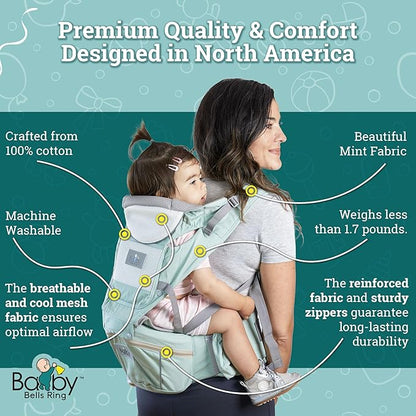 Baby Carrier - 6-in-1 Ergonomic Soft Carrier with Hip Seat and Large Storage, Front and Back Positions, Adjustable Waist Up to 43 Inches, for Infants Aged 2-36 Months, Weighing 6-45 lb