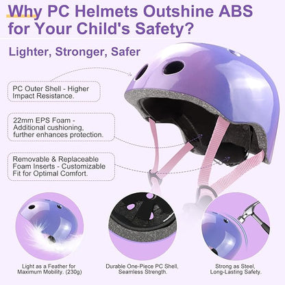 Vvinca Kids Toddlers Bike Helmet Adjustable for Ages 3-5-8 Years, Knee Pads and Elbow Pads Set Wrist Guard Sports Protective Gear Set for Roller Skate Bicycle Skateboard Scooter Girl Boy Birthday Gift