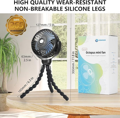 snawowo Mini Portable Baby stroller Fan, Battery Operated Personal Small Handheld Fan, 360° Rotate Flexible Tripod Rechargeable Clip On for Car Seat Crib Bike Treadmill Travel Camping Black
