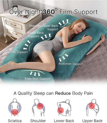 Pregnancy Pillow, Full Body Maternity Pillow 57 inch, with Removable Washable Cover - Sleep Support for Legs, Back, Neck, Shoulder, HIPS, Belly, Velvet Cover (Dark Green)