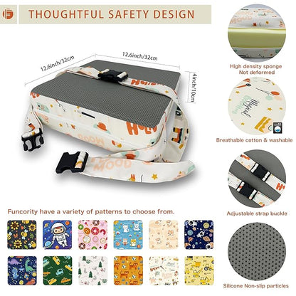 Toddler Booster Seat for Dining Table, Portable Booster Seat for Kitchen Chair, 4 Inch High-Density Foam Cushion with Adjustable Safety Straps and Non-Slip Bottom, Perfect for Kids Travel and Daily
