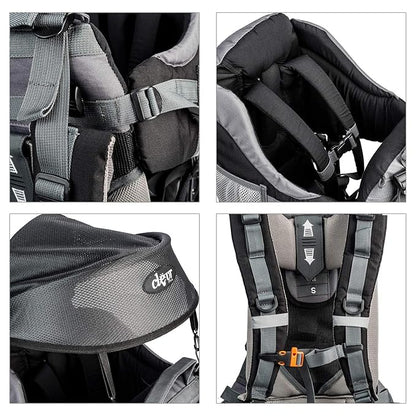 ClevrPlus Canyonero Camping Baby Backpack Hiking Kid Toddler Child Carrier with Stand and Sun Shade Visor, Black