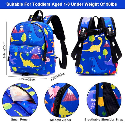Accmor Toddler Backpack Leash with Anti Lost Wrist Link, Cute Mini Child Walking Harnesses Keep Kids Close Back Pack Rope Tether Rein for Baby Boys (Blue/Dino)
