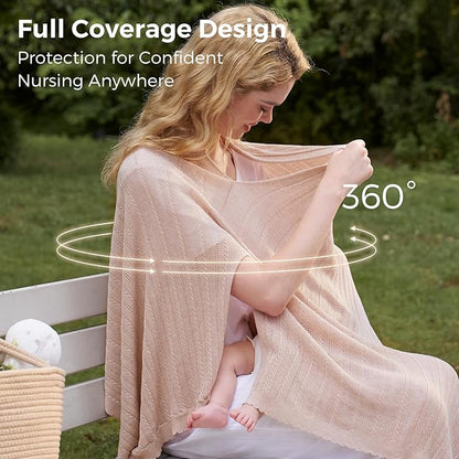 Momcozy Ultra-Light Nursing Cover for Breastfeeding, Soft Breathable Tencel™ Lyocell Fabric, Multi-Use Feeding Shawl, Newborn Essentials Must Haves(Shallow Brown, Plus)