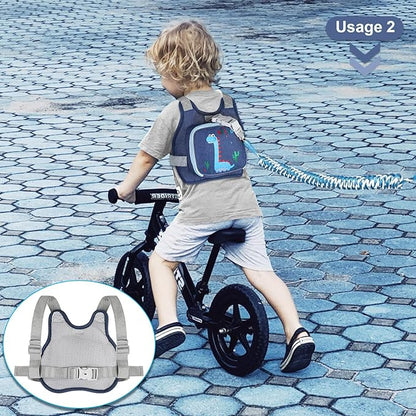 Toddler Harness Leash+ Anti Lost Wrist Link, Accmor Cute Dinosaur Kids Harness with Leash, Foldable Child Leash Baby Walking Wristband Assistant Strap Belt Hold Baby Boys Girls Close While Walking