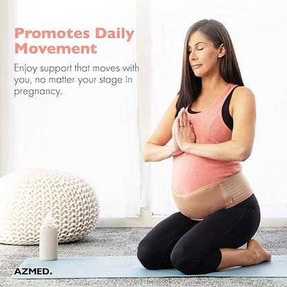 AZMED Maternity Belt Back Support - Adjustable Abdominal Binder for Pregnancy - Belly Band for Pelvic, Waist & Lower Back Comfort - Fits Up to 46 Inches - Beige