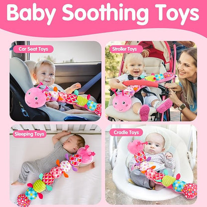 Baby Tummy Time Toy 0-6 Month Musical Stuffed Animal Plush Caterpillar Toy for Infant 6-12 Month Teething Sensory Toy with Crinkle Rattle for Babies 0-3-6 Month Newborn Toys for Boy Girl Birthday 1