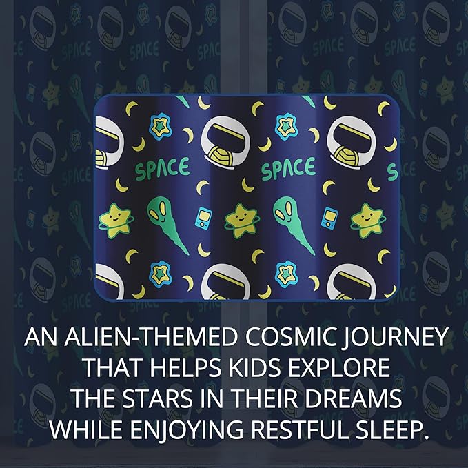 Kids Space Alien Blackout Curtains - 100% Blackout, Thermal Insulated, Noise Reducing, Perfect for Kids Room and Nursery, 2 Panels (Friendly Alien, W52×L84)