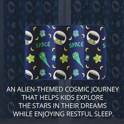 Kids Space Alien Blackout Curtains - 100% Blackout, Thermal Insulated, Noise Reducing, Perfect for Kids Room and Nursery, 2 Panels (Friendly Alien, W52×L63)