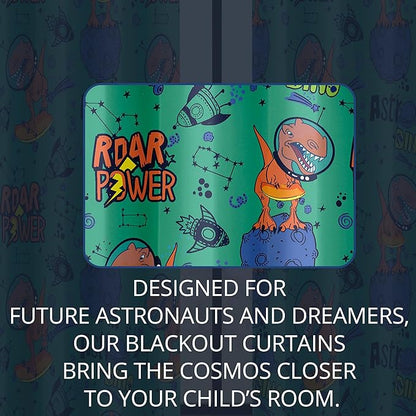 Kids Space Dinosaur Blackout Curtains - 100% Blackout, Thermal Insulated, Noise Reducing, Perfect for Kids Room and Nursery, 2 Panels (Roar Power Dino, W52×L84)