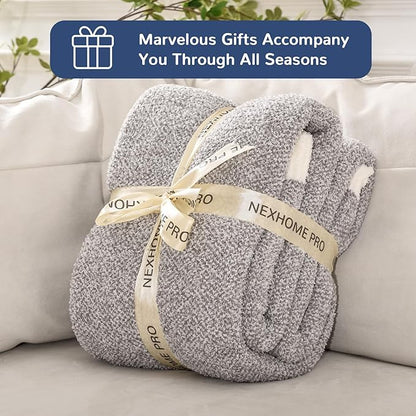 NEXHOME PRO Super Soft Throw Blankets for Couch, Twin Size Cozy Blankets Reversible Knit Blanket for Women, Fuzzy Plush Lightweight Throws for Sofa, Bed, Picnic, Taupe Grey, 60 x 80 inches