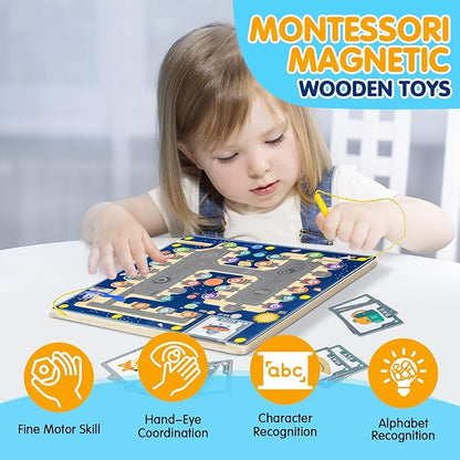 deli Magnetic Alphabet Maze, Wooden Montessori Toys for Tolddlers, Learning Educational Fine Motor Skills Toys for Kids 3 4 5 Year Old Gifts