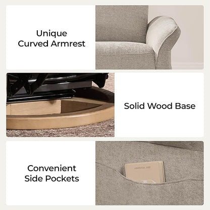 CHITA Power Recliner Chair, Electric Triple-Motor Swivel Glider Nursery Rocking Chair with Adjustable Power Headrest and Lumbar Support, GREENGARD Gold Certified, Solid Wood Base, Khaki Grey