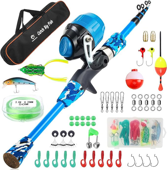 Kids Fishing Pole Kit Set，Portable Telescopic Fishing Rod and Reel Combo Full Kits for Boys, Girls, Beginner, Youth