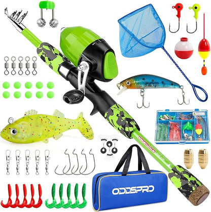 ODDSPRO Kids Fishing Pole Pink, Portable Telescopic Fishing Rod and Reel Combo Kit - with Spincast Fishing Reel Tackle Box for Girls, Youth