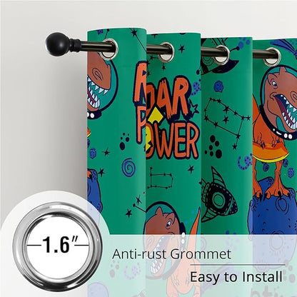 Kids Space Dinosaur Blackout Curtains - 100% Blackout, Thermal Insulated, Noise Reducing, Perfect for Kids Room and Nursery, 2 Panels (Roar Power Dino, W52×L63)