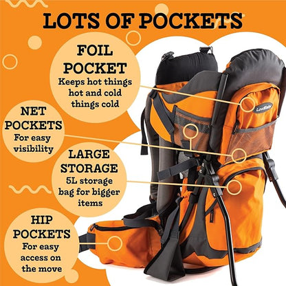 Hiking Baby Carrier Backpack - Comfortable Toddler/Baby Backpack Carrier System with Diaper Change Pad, Insulated Pocket + Rain and Sun Hood to Protect Your Child