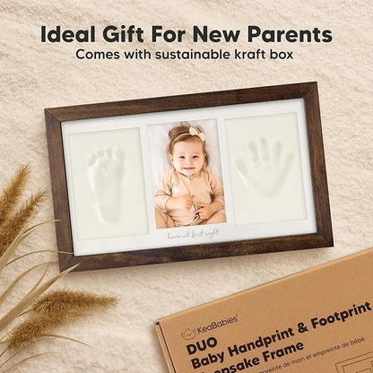 Baby Hand and Footprint Kit - Clay Handprint Keepsake Frame, Newborn Nursery Picture Frame, Personalized New Mom Gifts for Baby Shower & Registry (Dark Walnut)