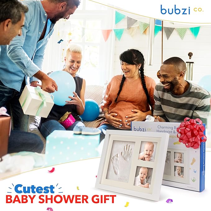 Bubzi Co Baby Footprint Kit, Baby Foot and Hand Print Kit, Baby Keepsake Frame, Nursery Pictures Frames, Hand Print Mold Kit, New Mom Gifts, Baby Newborn Essentials Must Haves, Baby Shower Gifts