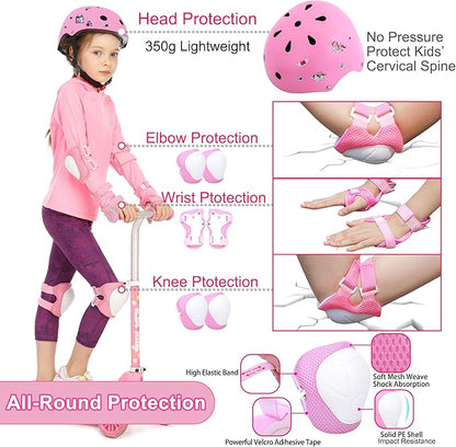 Kids Bike Helmet with DIY Stickers and Knee Pads Elbow Pads Wrist Guard Set for Ages 3-8-14 Toddler Boys Girls Helmet for Roller Skates Cycling Skateboarding Bicycle Scooter