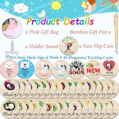 42 Designs Pregnancy Weekly Milestone Signs - Wooden Weekly Baby Bump Tracker Milestone Discs - Trimester Pregnancy Must Haves - Essential Gifts for Mommy to Be (Pregnancy Milestones Cards)