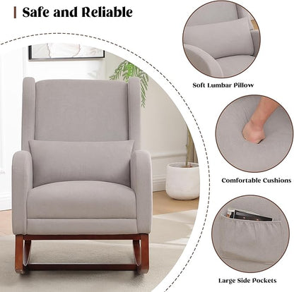 Rocking Chair Nursery, Nursery Rocking Chairs with Foot Rest, Comfy Glider Rocker Nursing Chair with High Back for Nursing, Living Room, Bedroom, Light Grey
