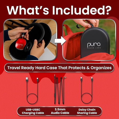 Puro Sound Labs PuroQuiet Plus Kids Noise Cancelling Headphones, Bluetooth Kids On Ear Headphones with Mic, Lightweight On-Ear Design, Studio-Grade Sound (Red)