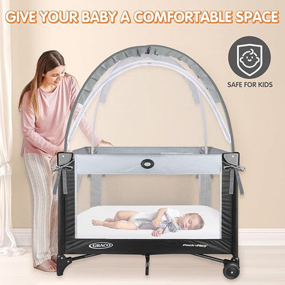 Pack N Play Tent - Mini Crib Tent to Keep Baby from Climbing Out - Crib Net to Keep Baby in - Pop Up Breathable Cribs Cover - Canopy with Upgrade Strong Mesh and Durable Zipper (Gray, Small)