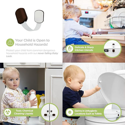 SKYLA HOMES Baby Locks (8-Pack) Child Safety Cabinet Proofing - Safe Quick and Easy 3M Adhesive Cabinet Drawer Door Latches No Screws & Magnets Multi-Purpose for Furniture Kitchen Ovens Toilet Seats