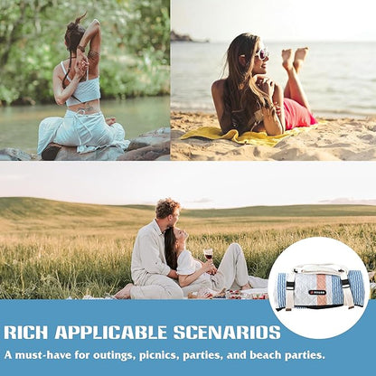 Waterproof Picnic Mat, Outdoor Camping Oversized Field Blanket. Portable Thickened Camping Blanket, Suitable for Beach, Camping, Music Festival, Party, Outdoor Adventure. (Yellow&Blue&White, 80”x60”)
