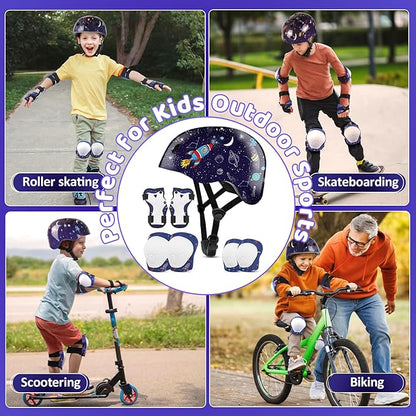 Vvinca Kids Toddlers Bike Helmet Adjustable for Ages 3-5-8 Years, Knee Pads and Elbow Pads Set Wrist Guard Sports Protective Gear Set for Roller Skate Bicycle Skateboard Scooter Girl Boy Birthday Gift