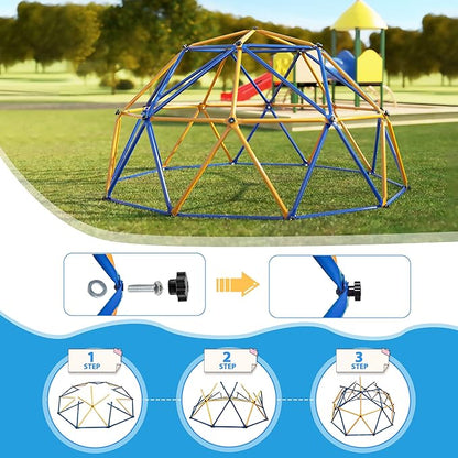 JAXPETY 10 FT Climbing Dome, Toddler Outdoor Climbing Toys, Kids Jungle Gym for Backyard, Playground Doorway Geometric Dome for Kids 8-12 Climber, Metal Outside Climbing Gym, Capacity 500 Lbs