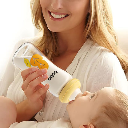 YOHKOH Natural Glass Baby Bottle with Natural Response Nipple, Newborn Anti-Colic Baby Bottles, Wide Neck Mushroom Cap Baby Bottle, Clear (Yellow, (8.8oz (Pack of 4))