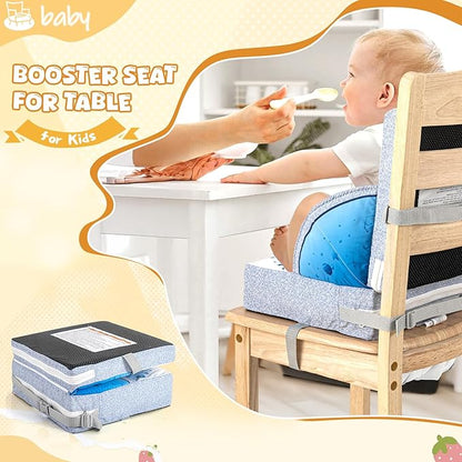 Toddler Booster Seat, Portable Baby Booster for Dining Table, Travel Toddler Chair with Adjustable Straps, Lightweight, Compact Design, Easy to Clean (Blue)