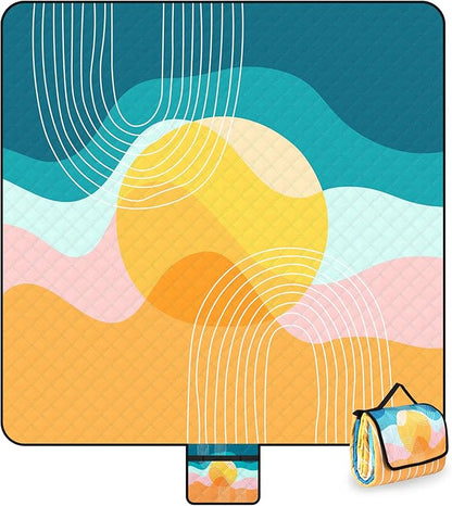 Picnic Blankets Waterproof Foldable, Extra Large 79"x79" Beach Blanket Waterproof Sandproof, 3-Layer Polyester Foldable Portable Outdoor Mat for Park, Camping, Travel, Grass Lawn- Afterglow Rainbow