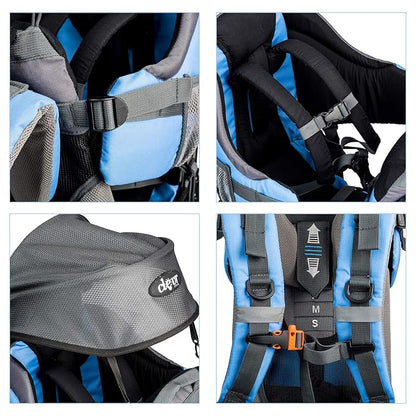 ClevrPlus Canyonero Camping Baby Backpack Hiking Kid Toddler Child Carrier with Stand and Sun Shade Visor, Blue