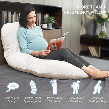 MOON PARK Pregnancy Pillows for Sleeping - U Shaped Full Body Maternity Pillow with Removable Cover - Support for Back, Legs, Belly, HIPS - 57 Inch Pregnancy Pillow for Women - Ivory
