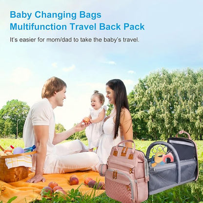 Jeryswet Baby Diaper Bags with Changing Station, Waterproof Large Capacity Diaper Bag Backpack for Moms Dads with USB Charging Port and Stroller Straps, Baby Shower Gifts, Pink